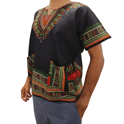 Camisa Juvenil con Estampado Afrocaribeño Negro