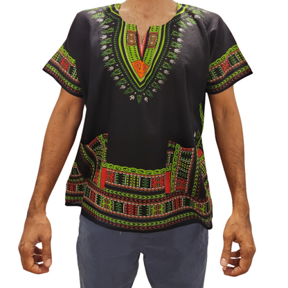 Camisa Juvenil con Estampado Afrocaribeño Negro