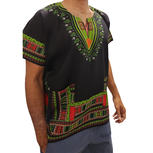 Camisa Juvenil con Estampado Afrocaribeño Negro