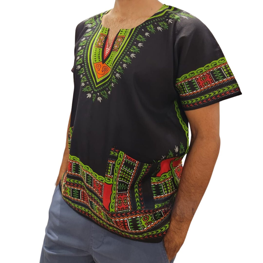 Camisa Juvenil con Estampado Afrocaribeño Negro