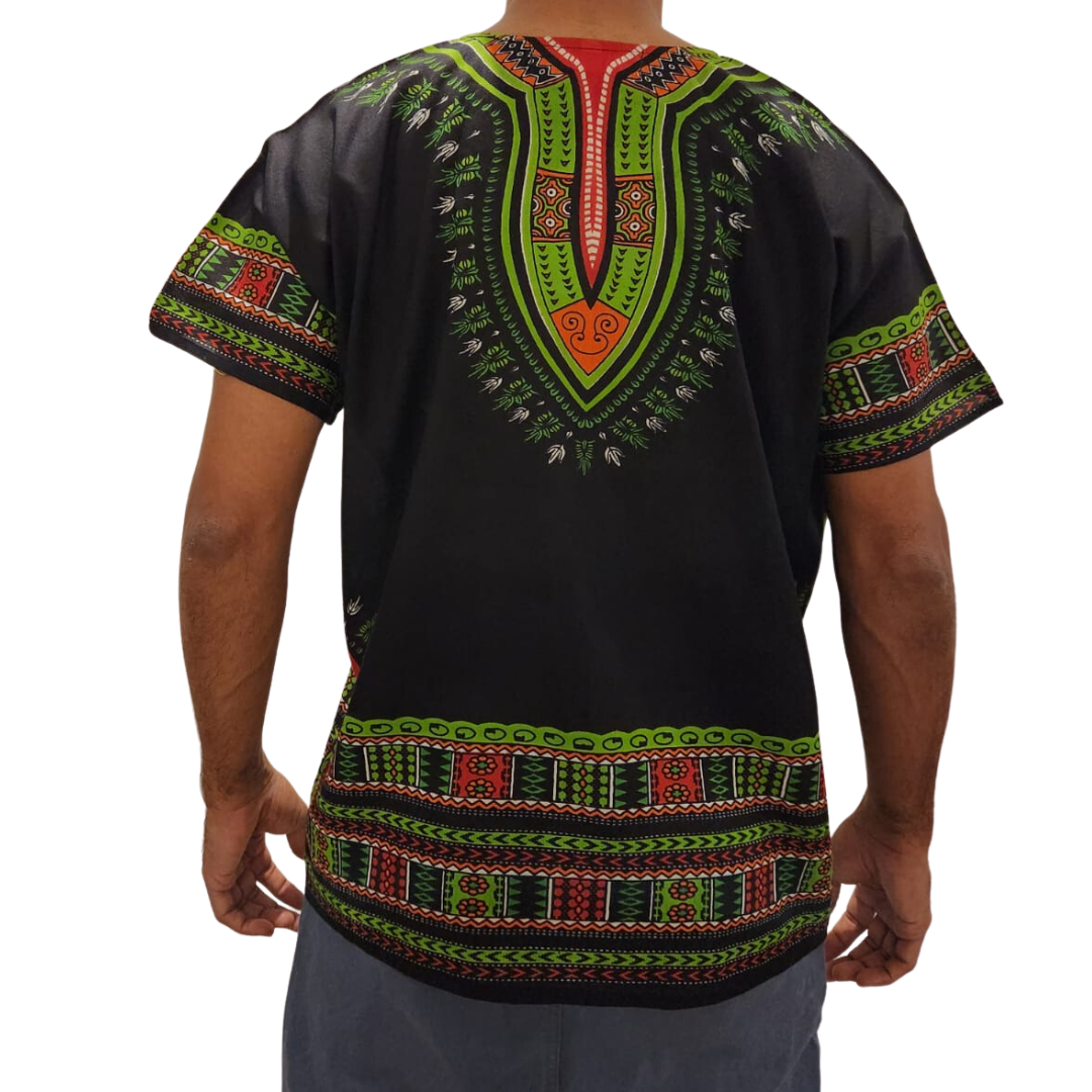 Camisa Juvenil con Estampado Afrocaribeño Negro