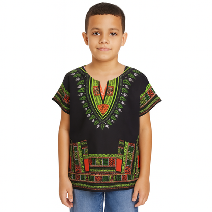 Camisa Juvenil con Estampado Afrocaribeño Negro