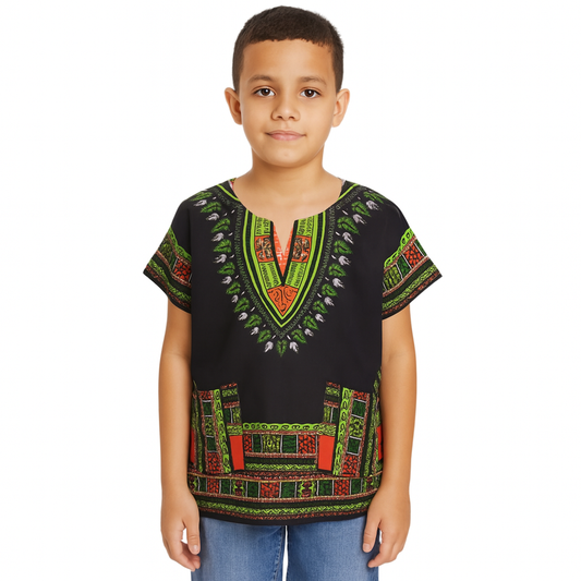Camisa Juvenil con Estampado Afrocaribeño Negro