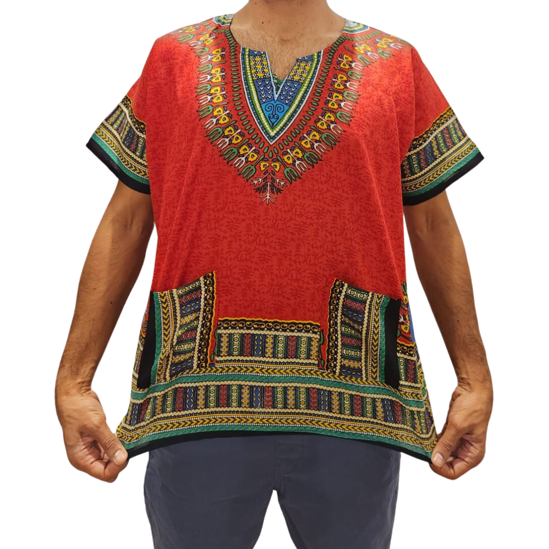 Camisa Juvenil con Estampado Afrocaribeño Rojo