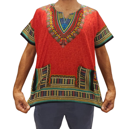 Camisa Juvenil con Estampado Afrocaribeño Rojo