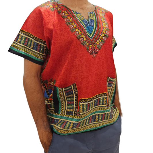 Camisa Juvenil con Estampado Afrocaribeño Rojo