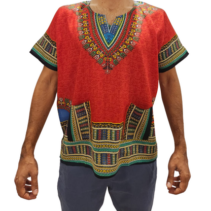 Camisa Juvenil con Estampado Afrocaribeño Rojo