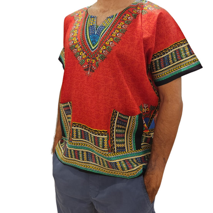 Camisa Juvenil con Estampado Afrocaribeño Rojo