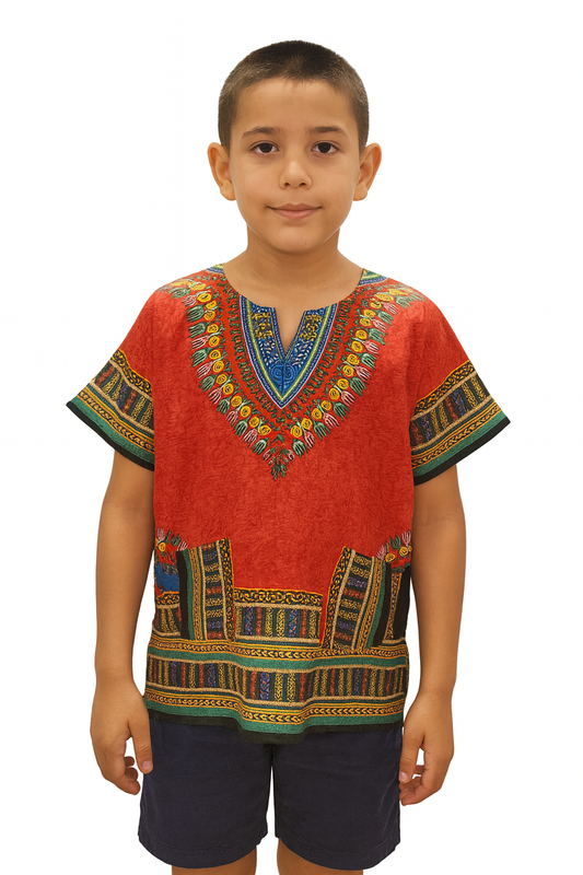 Camisa Juvenil con Estampado Afrocaribeño Rojo