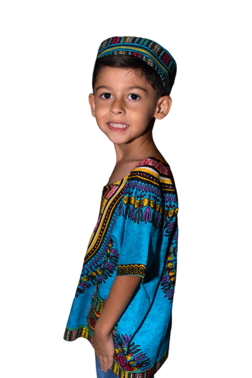 Camisa de Niño con Estampado Afrocaribeño Azul