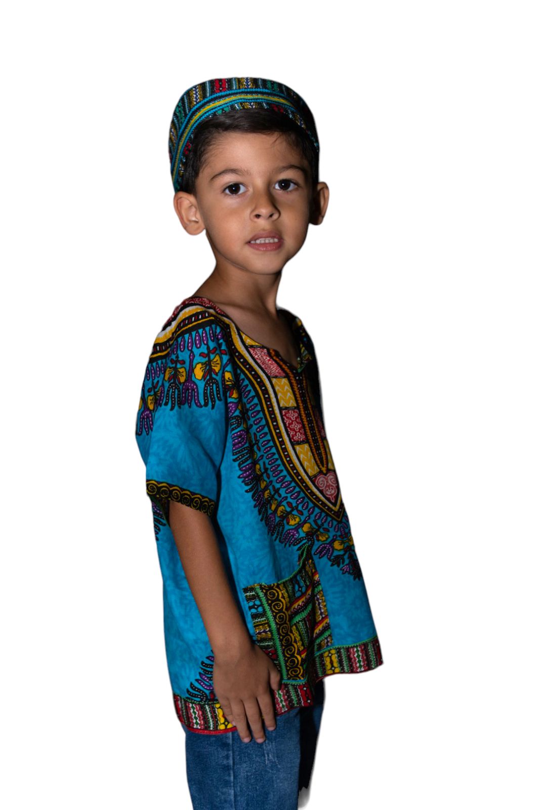 Camisa de Niño con Estampado Afrocaribeño Azul