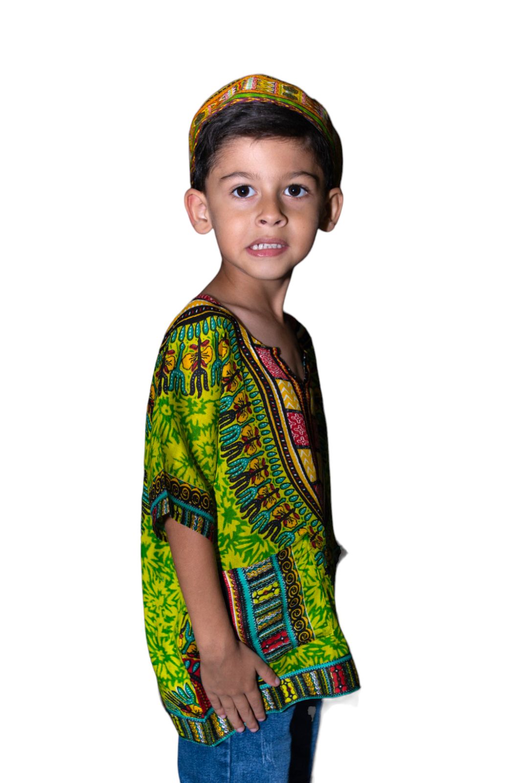 Camisa de Niño con Estampado Afrocaribeño Verde