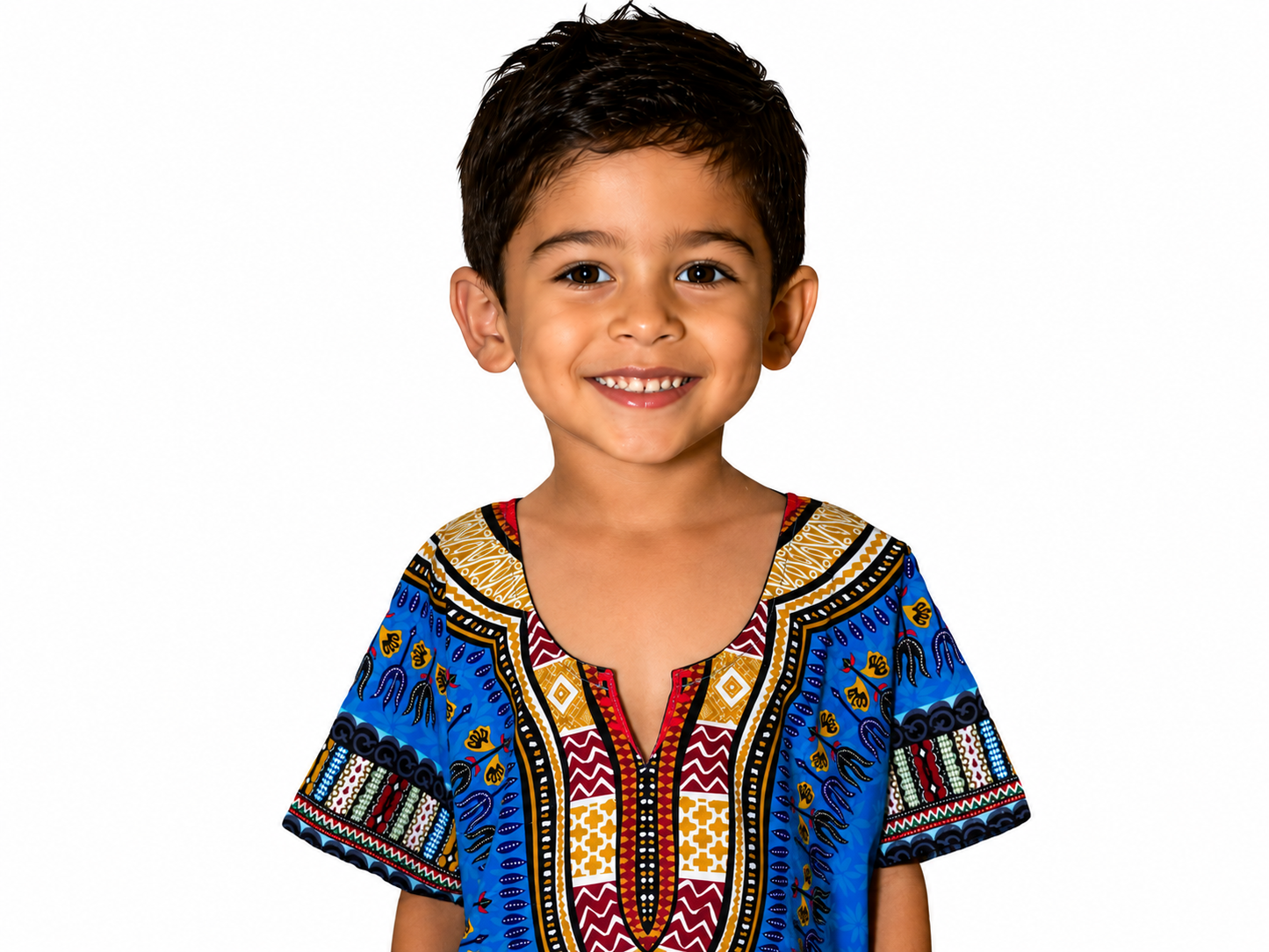 Camisa Dashiki de Niño Afrocaribeño Azul con Bolsillos Liquidación (Sólo en Tienda Física)