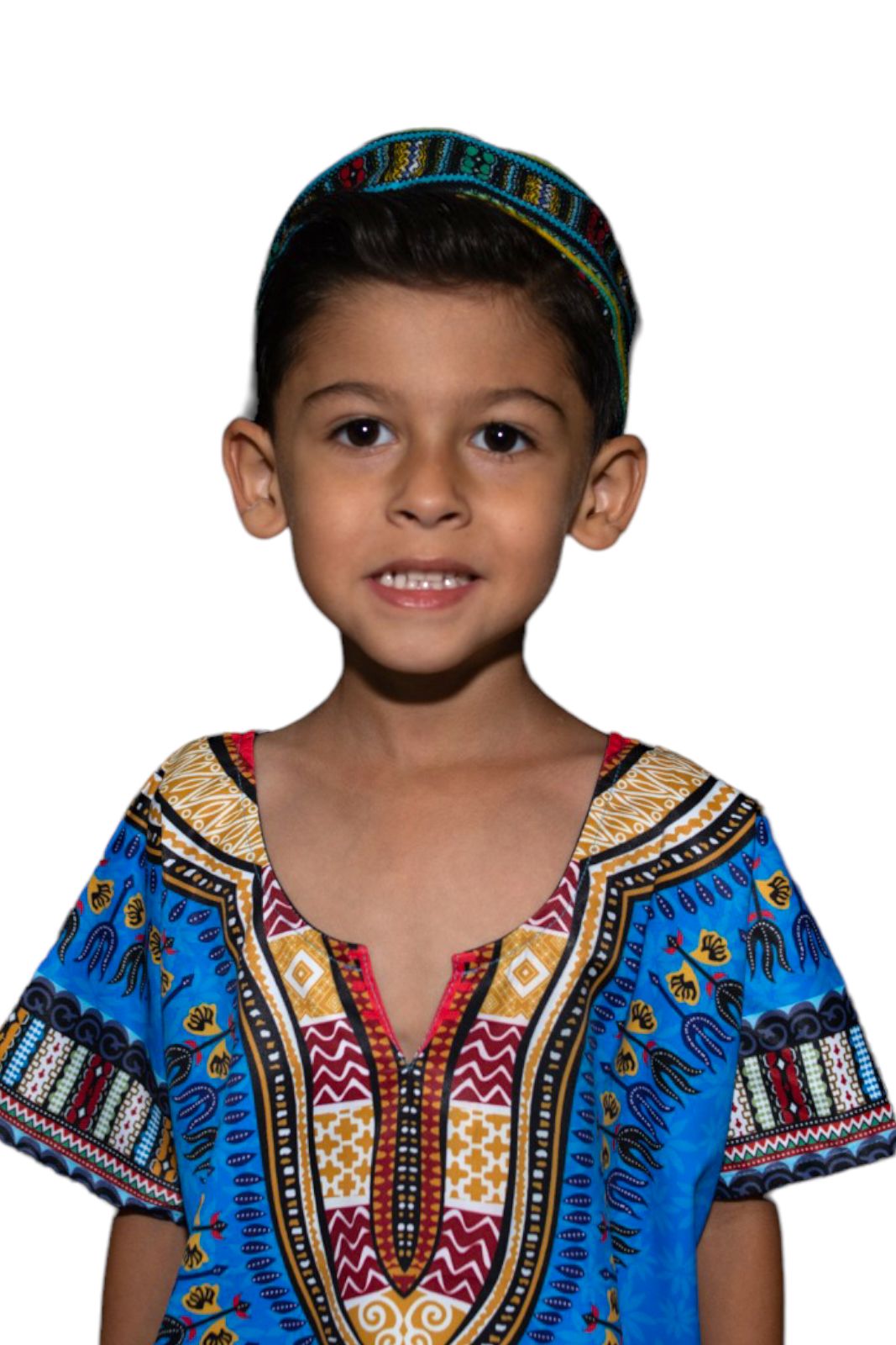 Oferta Combo Camisa Dashiki Afrodescendiente Azul de Niño + Sombrero (Kufi) Combinado