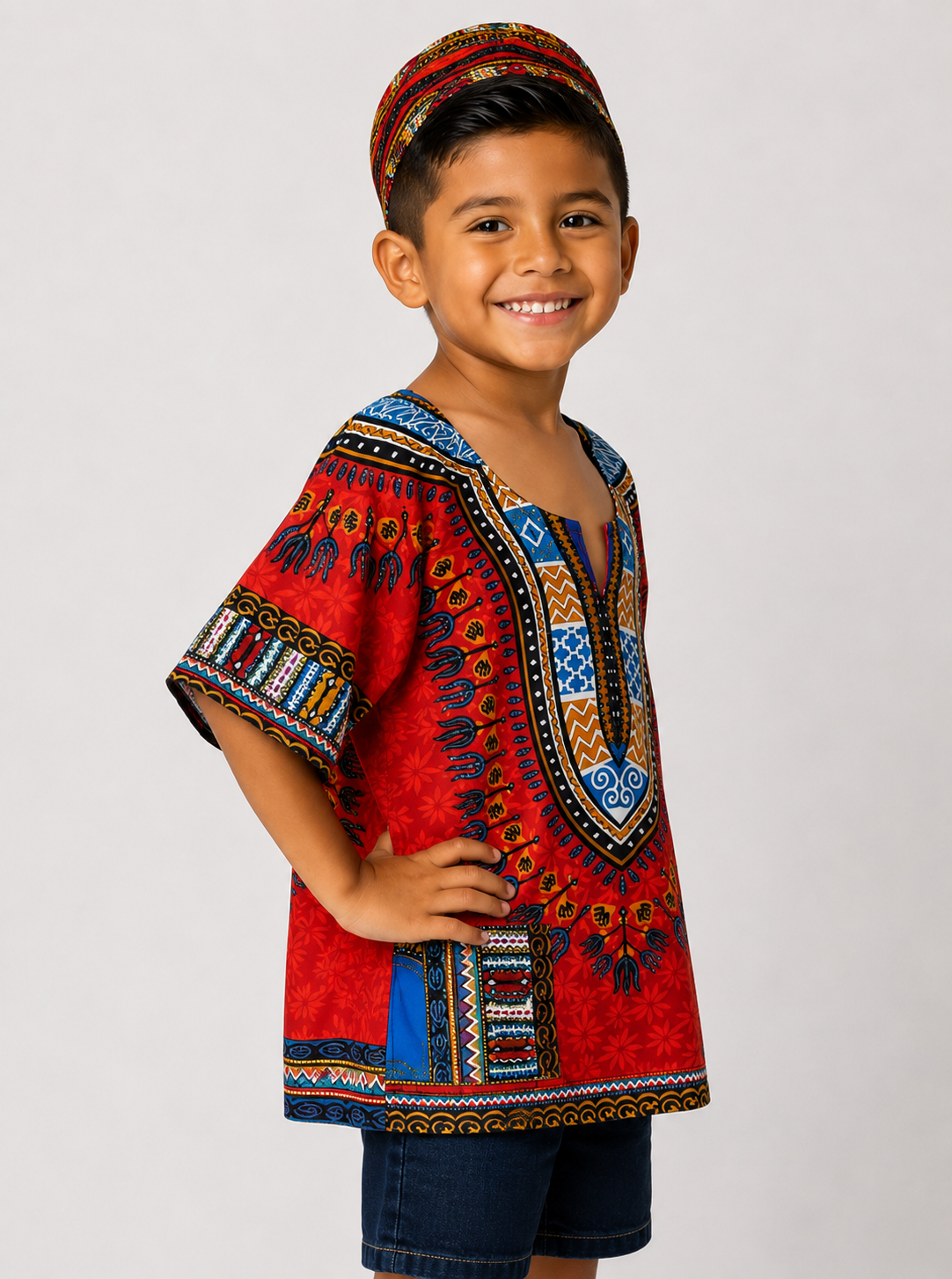 Camisa Dashiki de Niño Afrocaribeño Naranja con Bolsillos Liquidación (Sólo en Tienda Física)