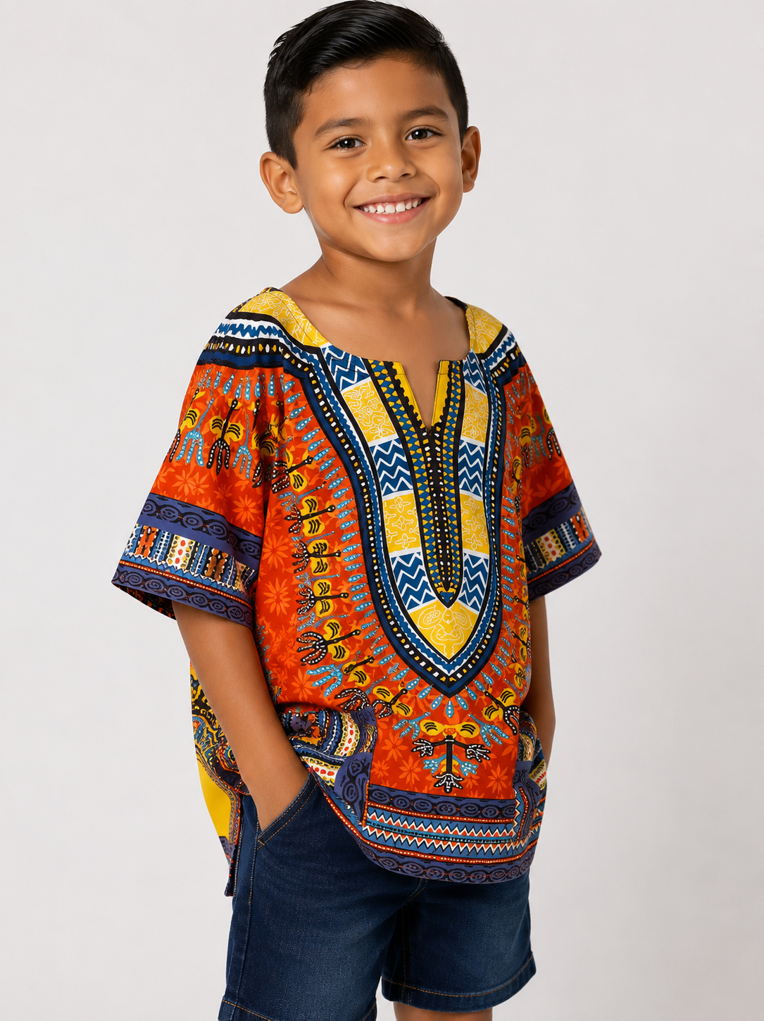 Camisa Dashiki de Niño Afrocaribeño Rojo con Bolsillos (sólo en Tienda Física)