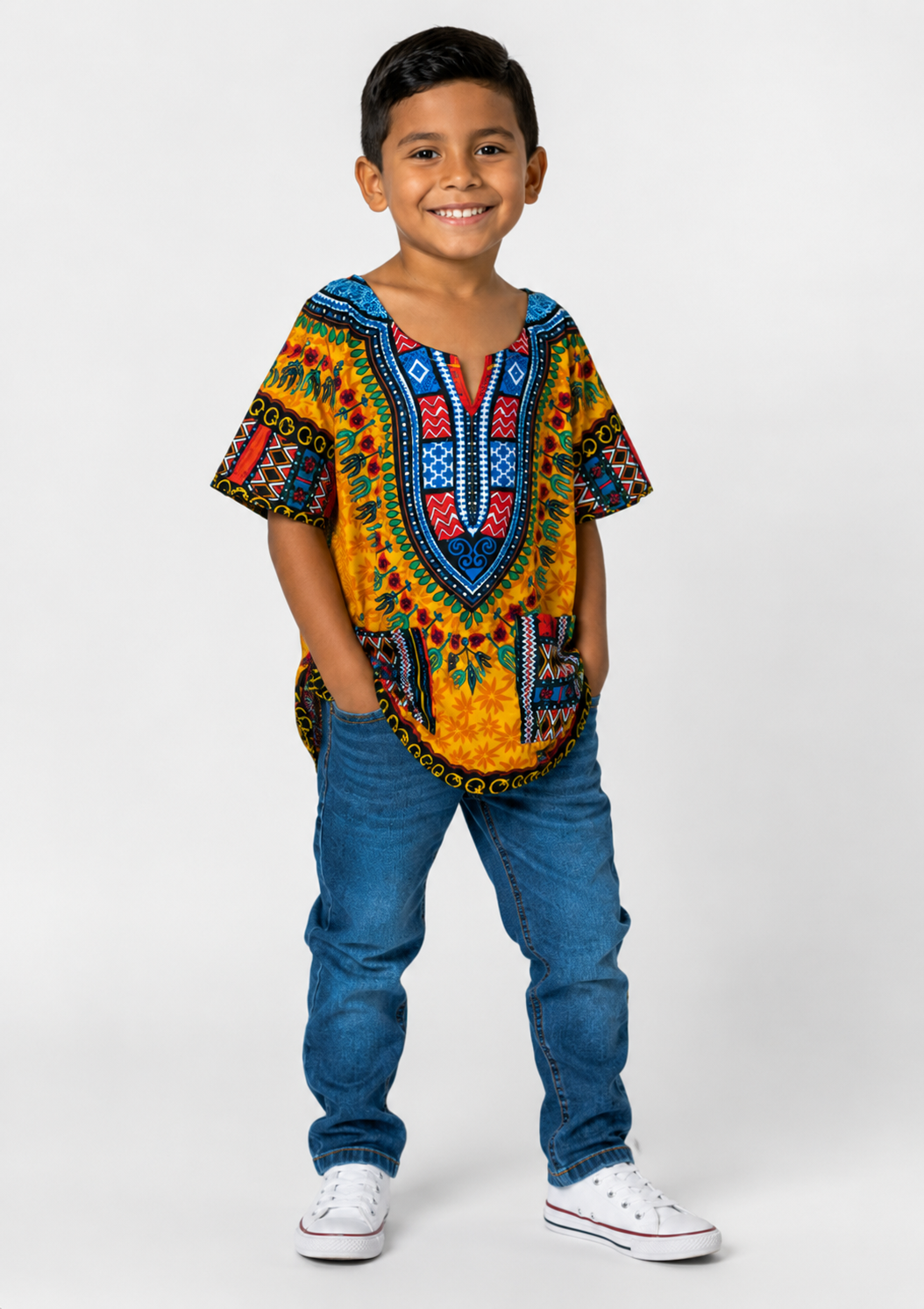Afro-Caribbean Yellow Dashiki Shirt for Boys with Pockets