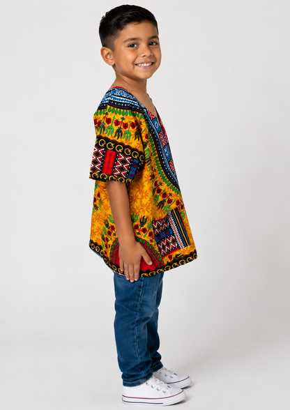 Afro-Caribbean Yellow Dashiki Shirt for Boys with Pockets