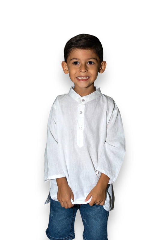 Camisa Kurta de Niño Blanca Manga Larga