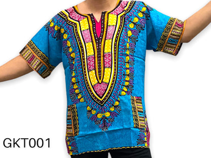 Camisa Dashiki de Hombre con Estampado Afrocaribeño Azul Turquesa