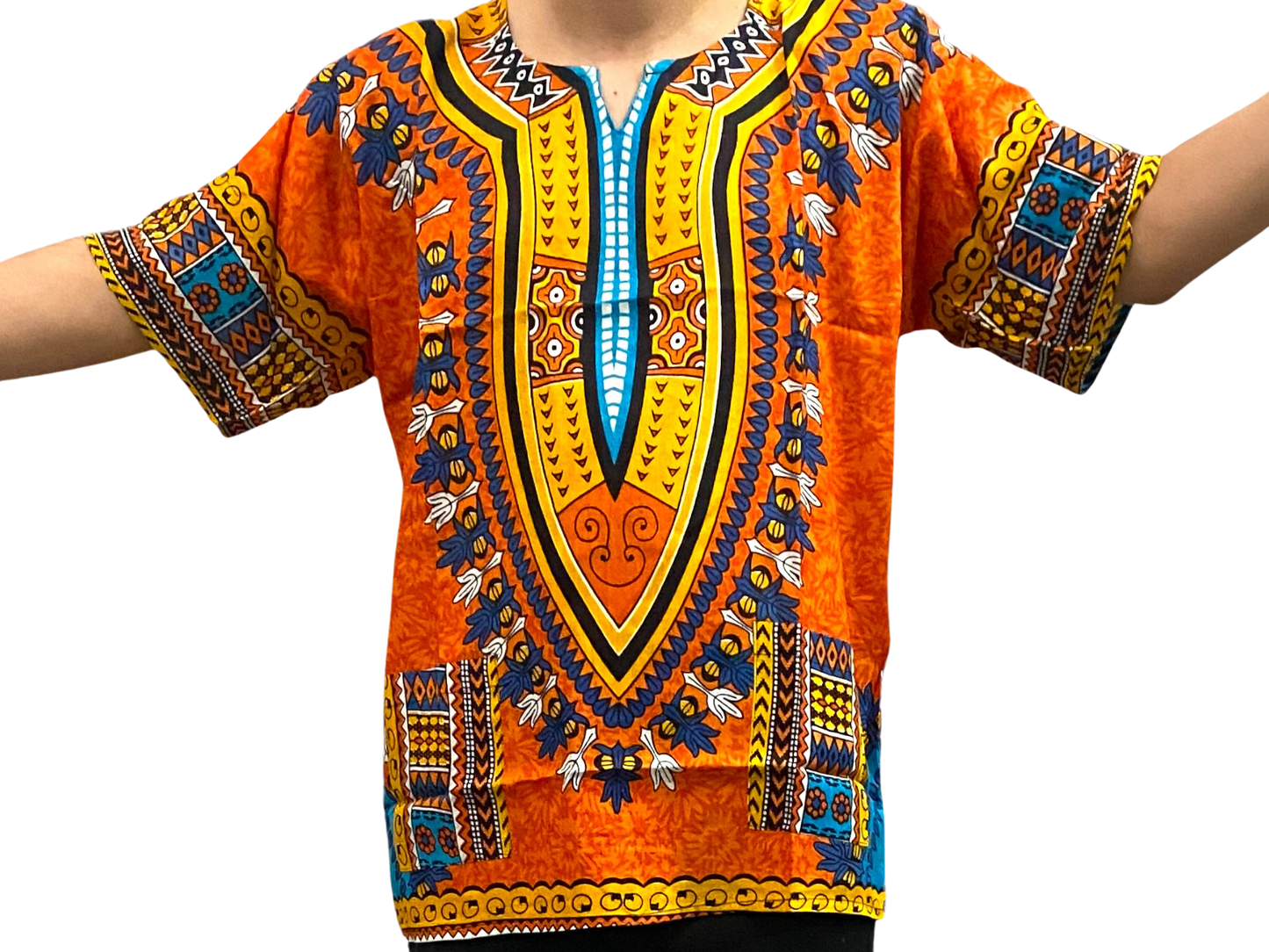 Camisa Dashiki de Hombre con Estampado Afrocaribeño Naranja