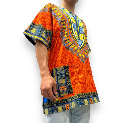 Camisa Dashiki de Hombre con Estampado Afrocaribeño Naranja