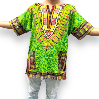 Camisa Dashiki de Hombre con Estampado Afrocaribeño Verde