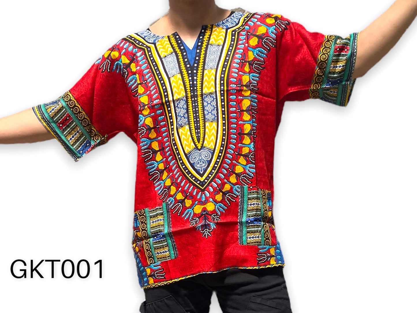 Camisa Dashiki de Hombre con Estampado Afrocaribeño Rojo