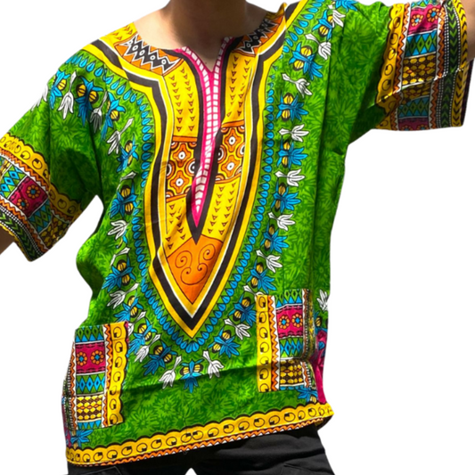 Camisa Dashiki de Hombre con Estampado Afrocaribeño Verde