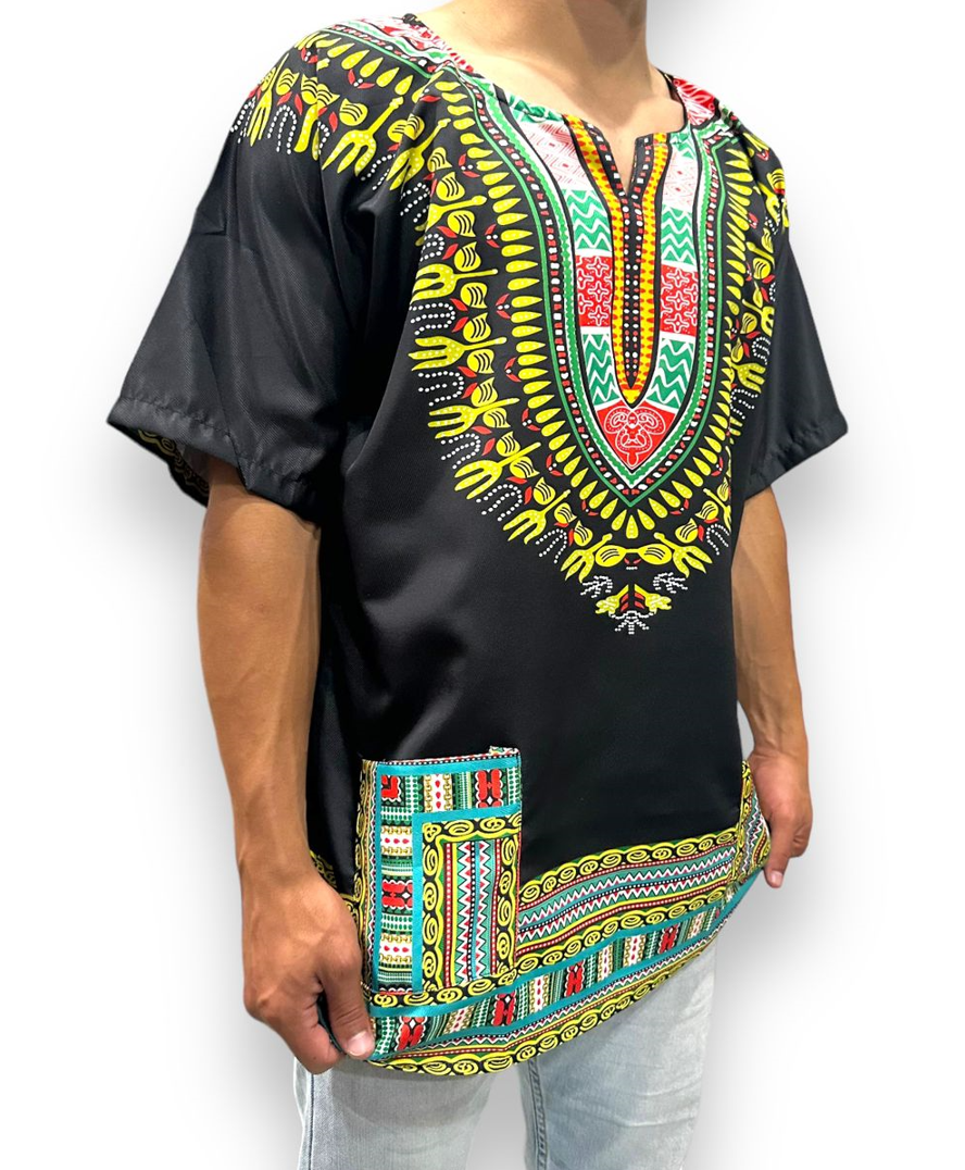 Camisa de Hombre con Estampado Afrocaribeño Negro