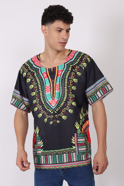 Camisa de Hombre con Estampado Afrocaribeño Negro