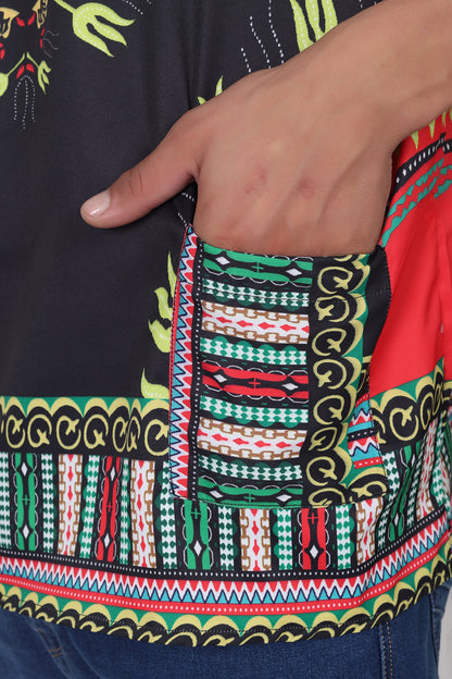 Camisa de Hombre con Estampado Afrocaribeño Negro