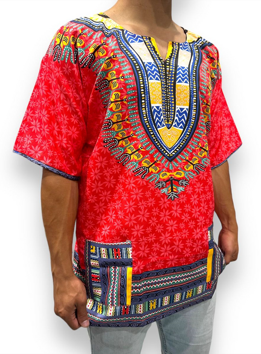Camisa de Hombre con Estampado Afrocaribeño Rojo