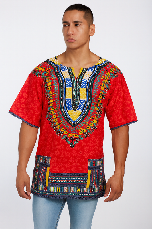 Camisa de Hombre con Estampado Afrocaribeño Rojo