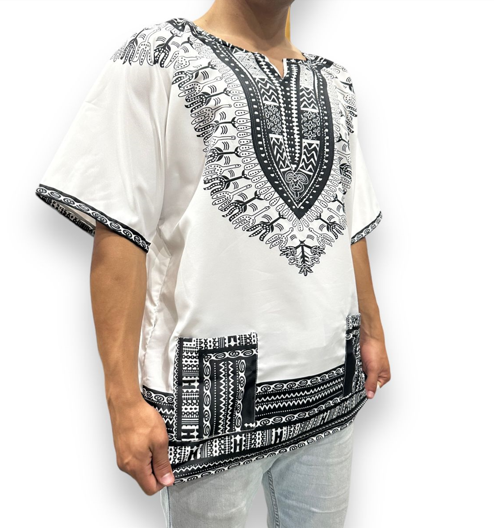 Camisa de Hombre con Estampado Afrocaribeño Blanco