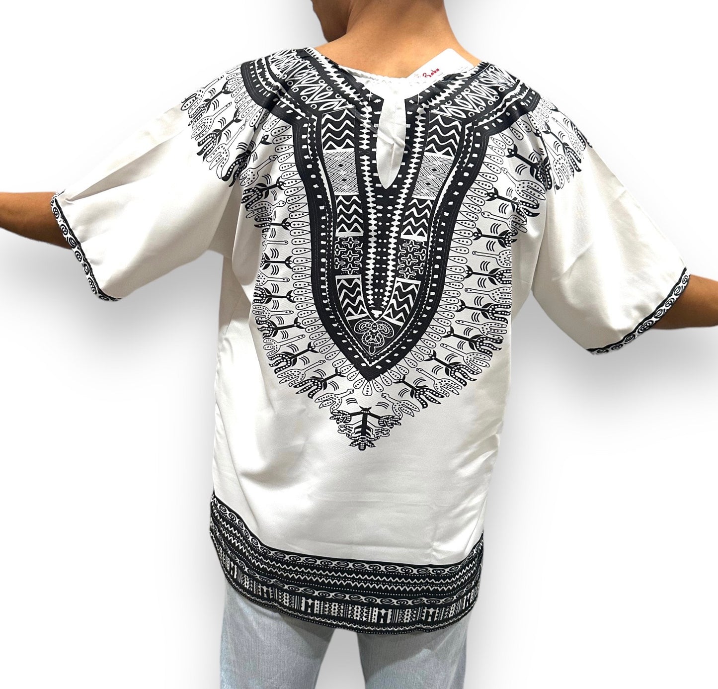 Camisa de Hombre con Estampado Afrocaribeño Blanco