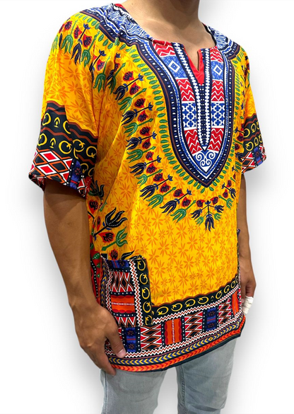 Camisa de Hombre con Estampado Afrocaribeño Amarillo