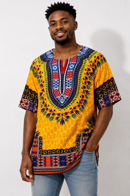 Camisa de Hombre con Estampado Afrocaribeño Amarillo