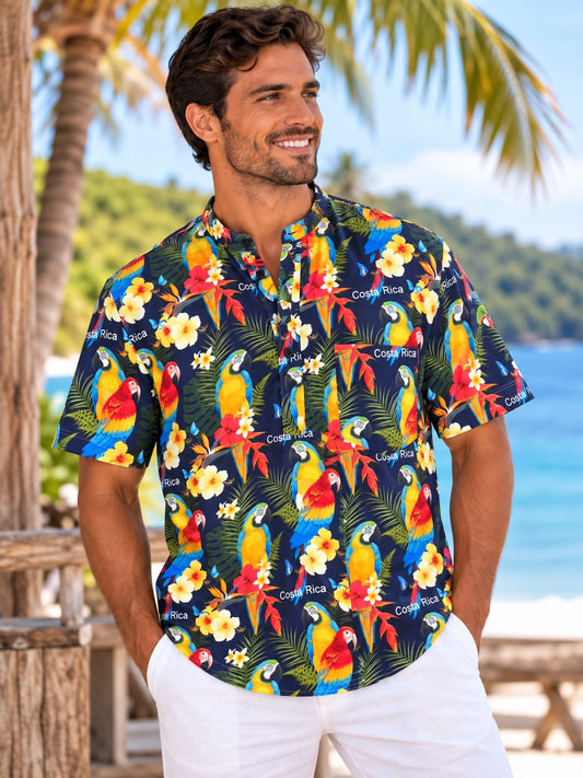 Camisa Tropical Guacamaya Azul Marino
