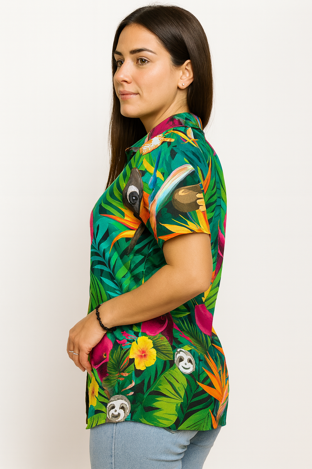 Camisa Hawaiana Playera Caribeña de Dama Oso Perezoso
