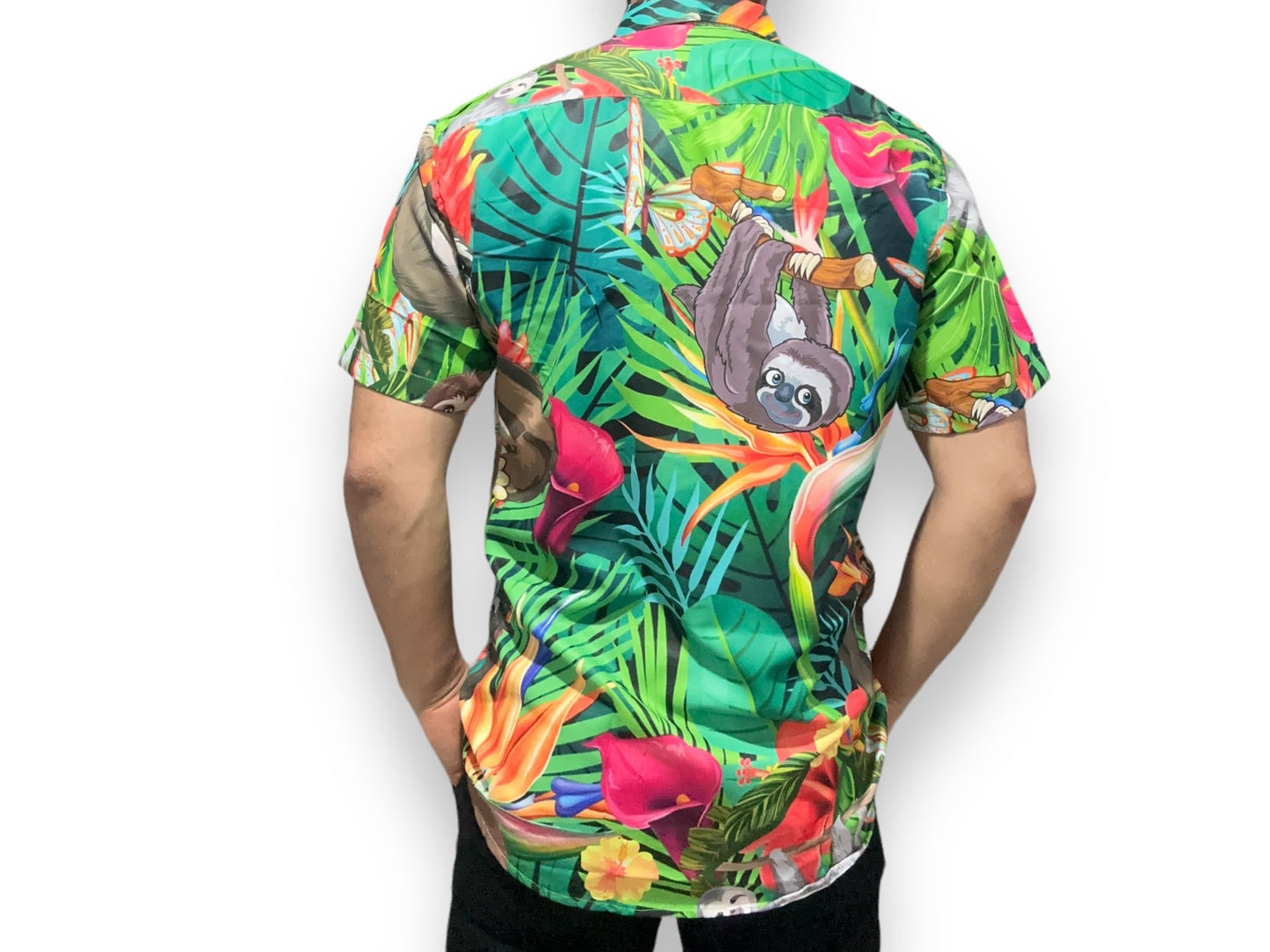 Camisa Hawaiana Playera Caribeña de Caballero Oso Perezoso