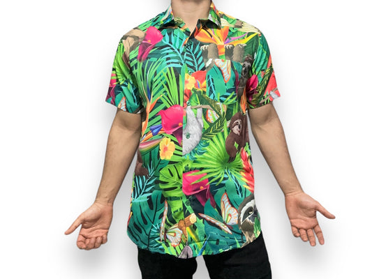 Camisa Hawaiana Playera Caribeña de Caballero Oso Perezoso