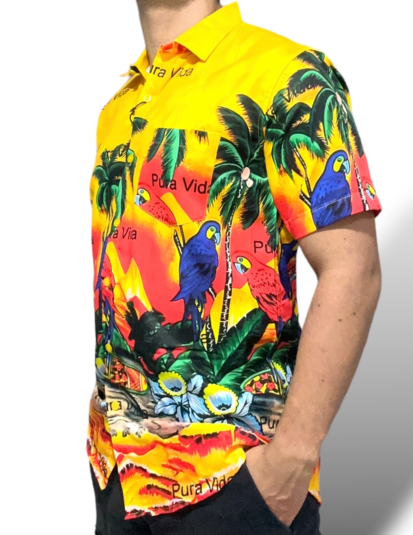 Camisa Hawaiana Playera Caribeña de Caballero Estampado Palmera