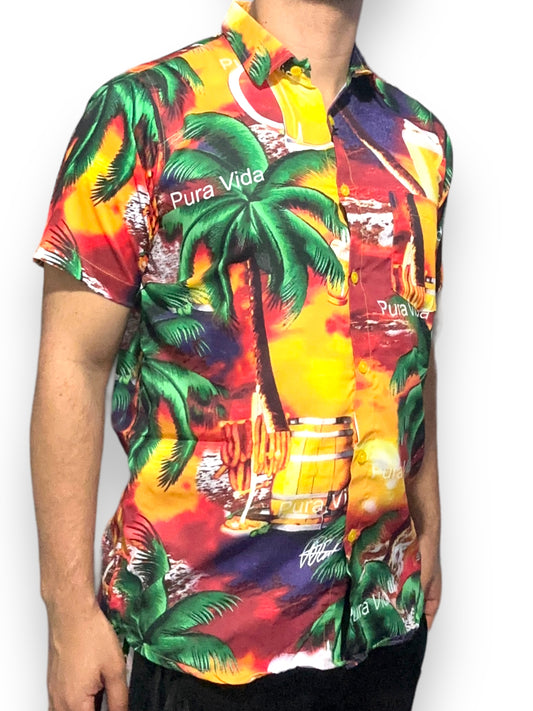 Camisa Hawaiana Playera Caribeña de Caballero Estampado Cerveza Pura Vida