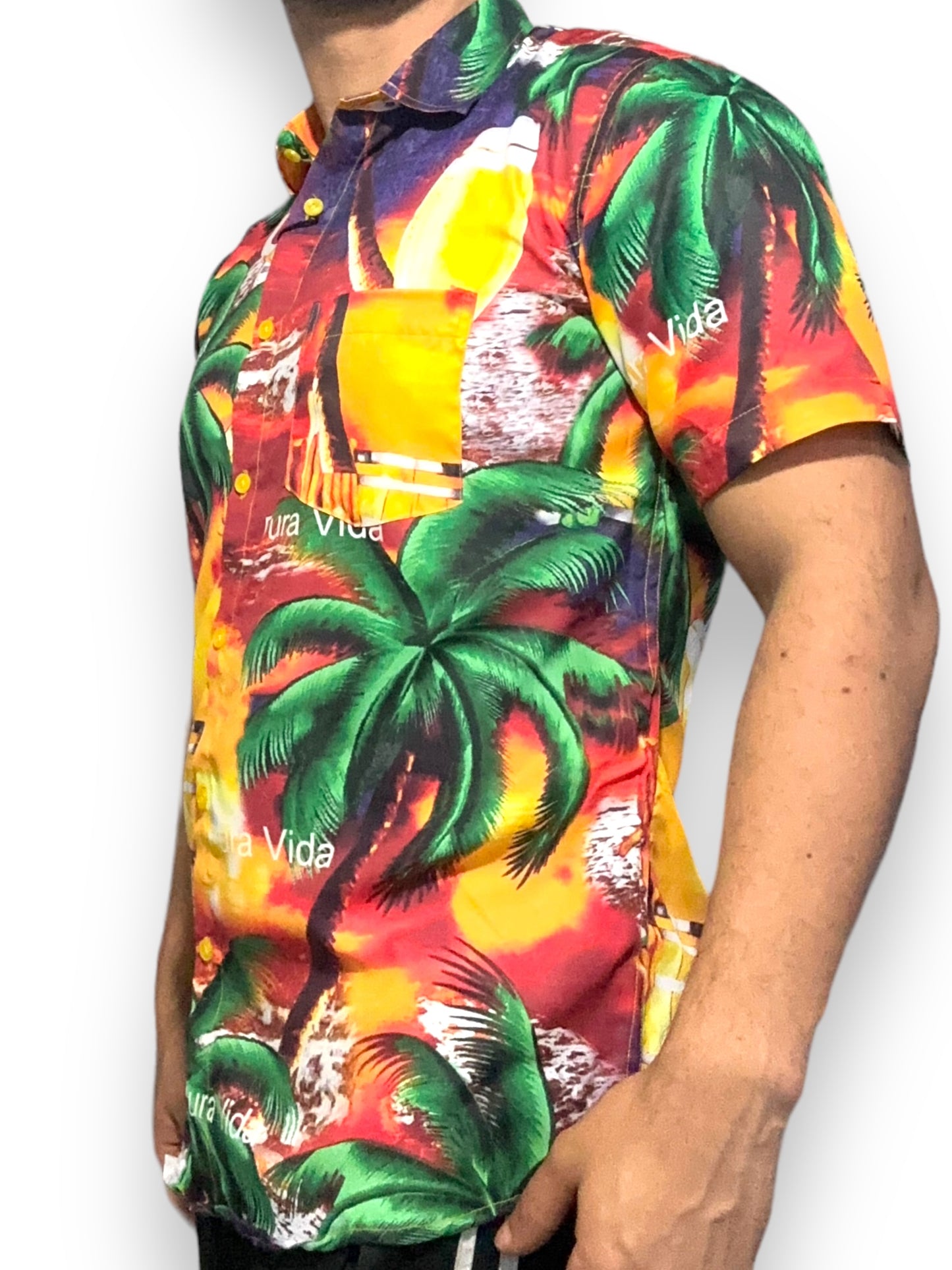Camisa Hawaiana Playera Caribeña de Caballero Estampado Cerveza Pura Vida