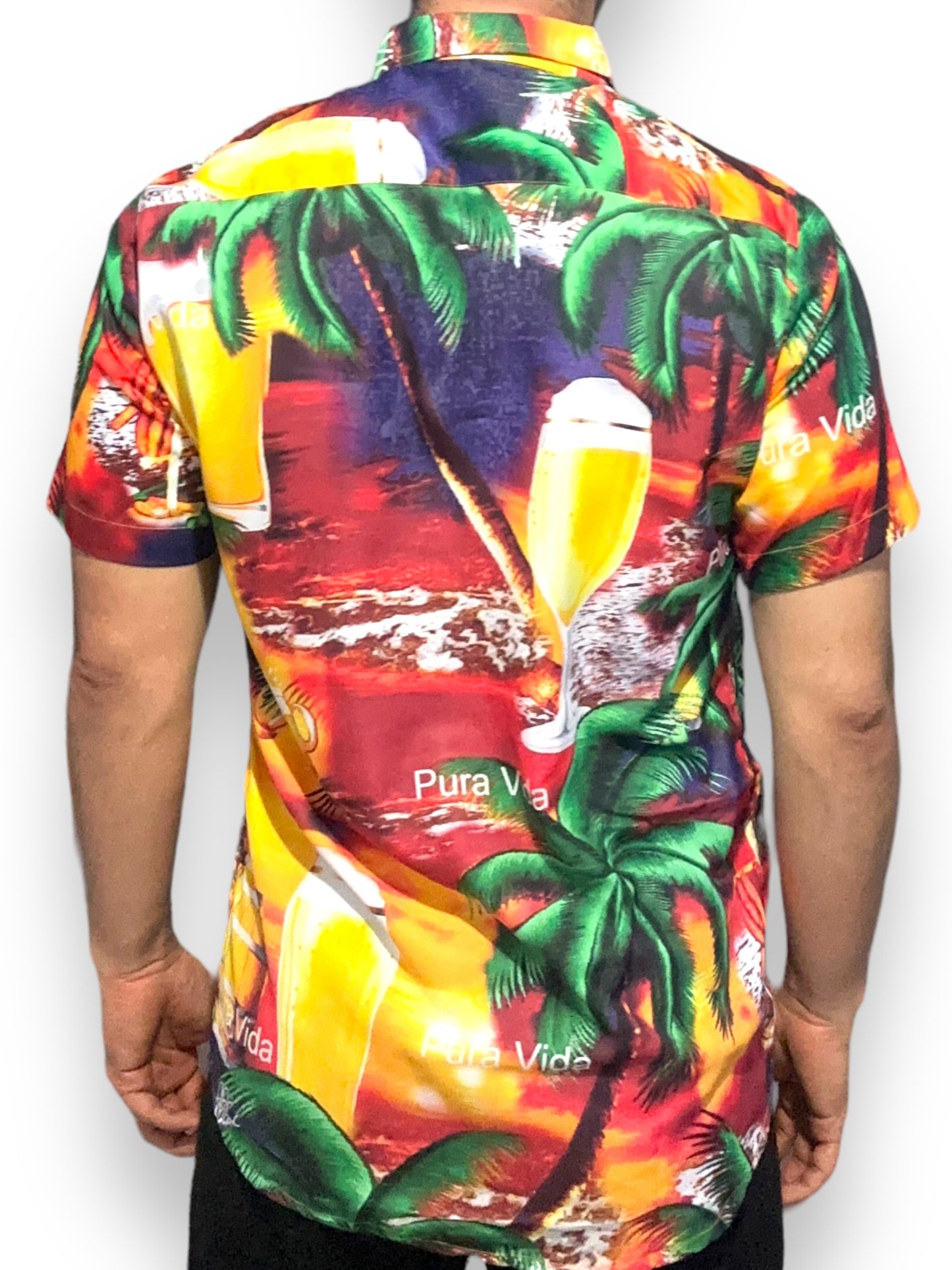 Camisa Hawaiana Playera Caribeña de Caballero Estampado Cerveza Pura Vida