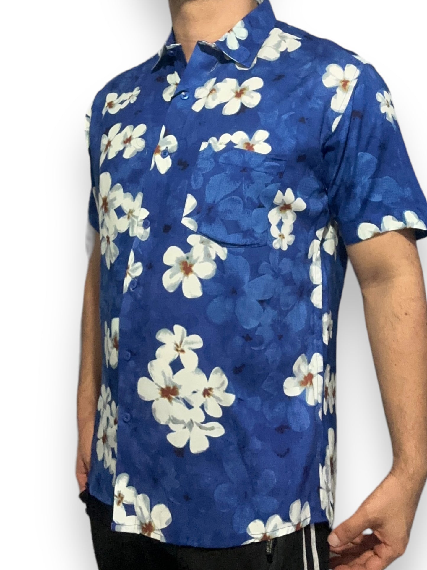 Camisa Hawaiana Playera Caribeña de Caballero Estampado Azul Floreado