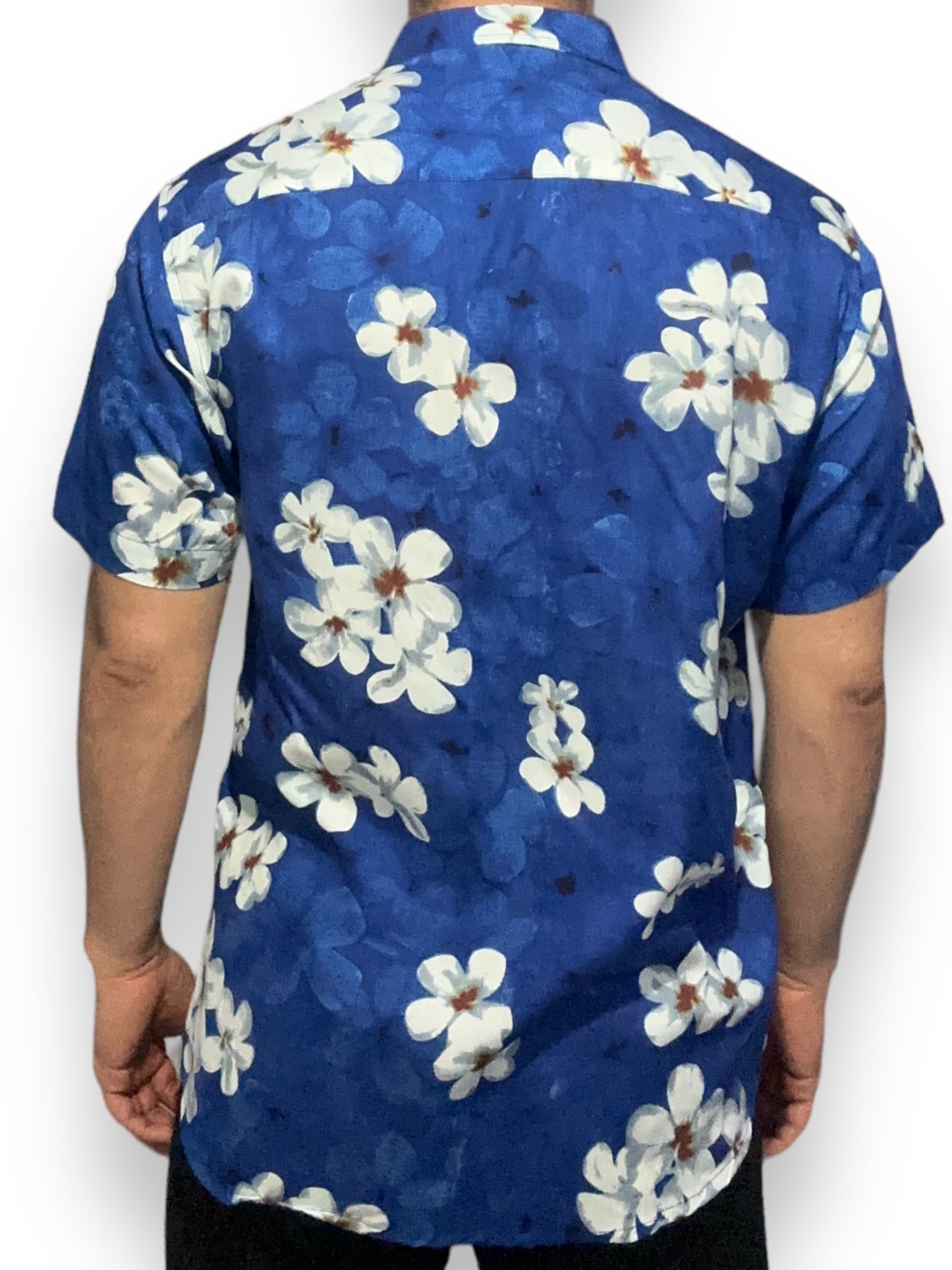 Camisa Hawaiana Playera Caribeña de Caballero Estampado Azul Floreado