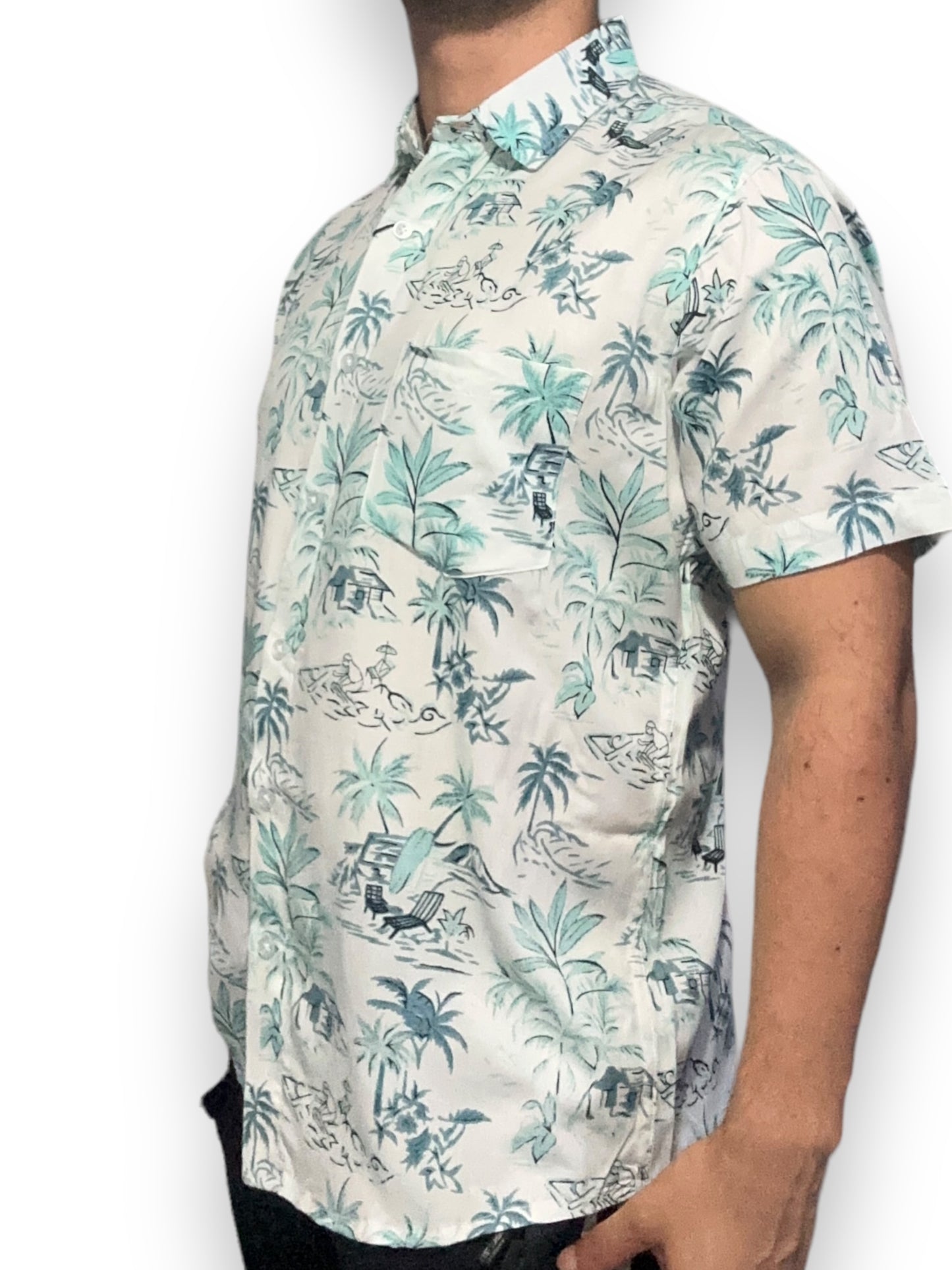 Camisa Hawaiana Playera Caribeña de Caballero Estampado de Palmeras