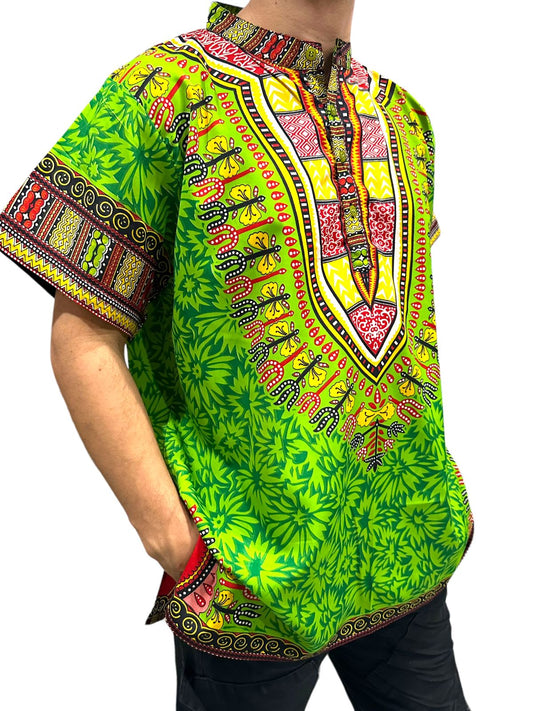 Camisa de Hombre de Botones con Estampado Afrocaribeño Verde